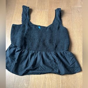 Old Navy Black Smocked Peplum Crop Tank